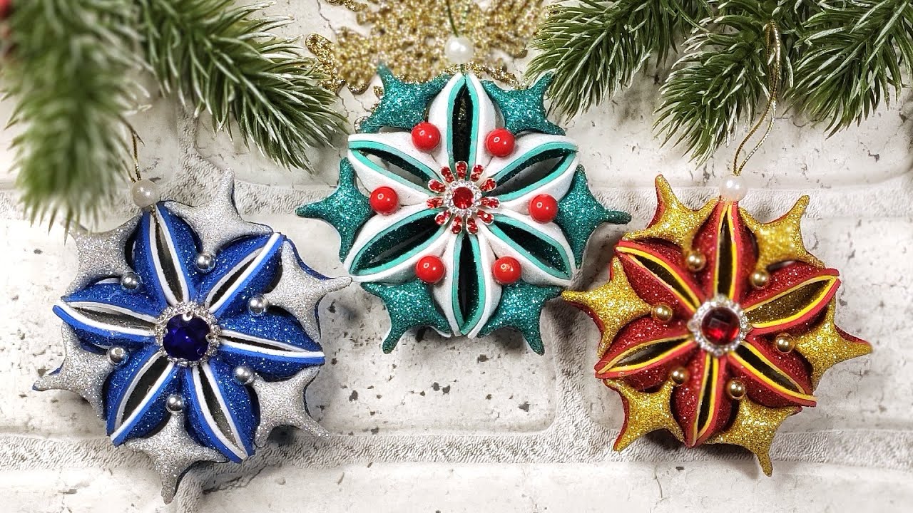 2 ИДЕИ новогодних игрушек из фоамирана, ёлочные снежинки 2022 🎄 2 DIY christmas ornaments foam