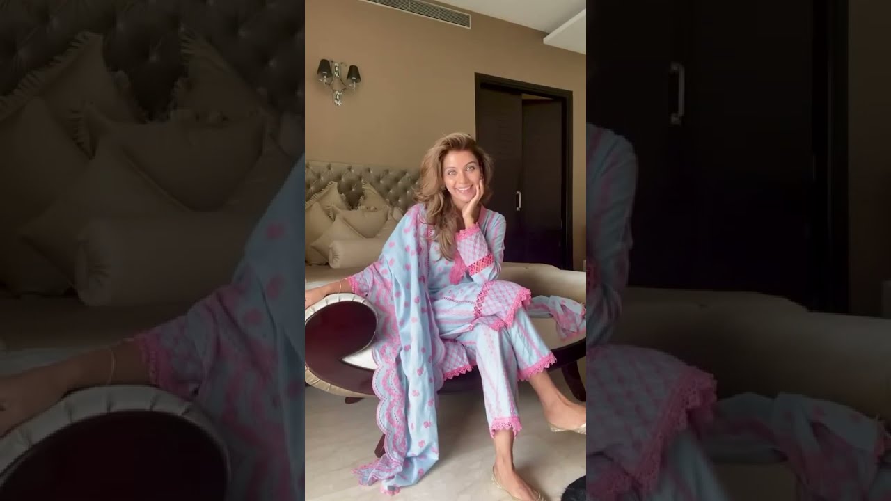 Nriti Shah in our Mulmul's cherry-stained and bubblegum-hued kurta sets