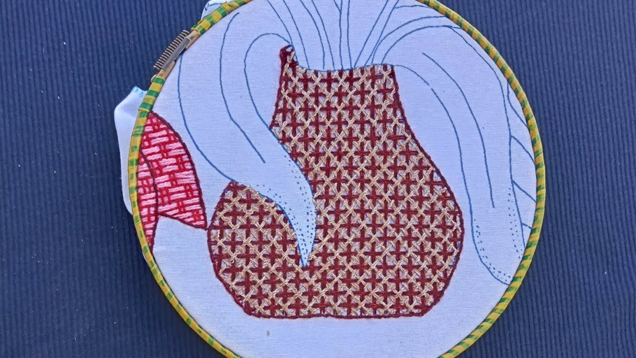 como bordar un jarrón#2 puntada ideal para cualquier diseño entre hojas, flores, frutas, canasta,etc