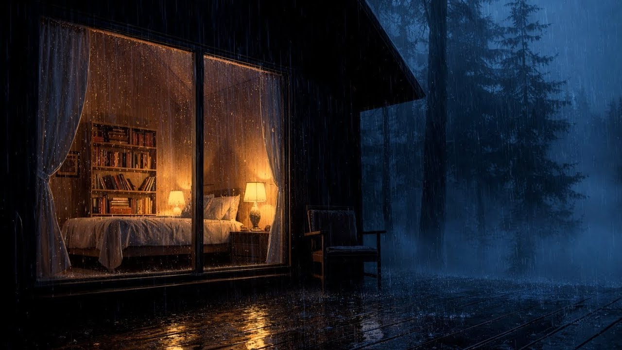 Rain on Cabin Roof at Night – 1 Hour Sleep Sounds (No Thunder)
