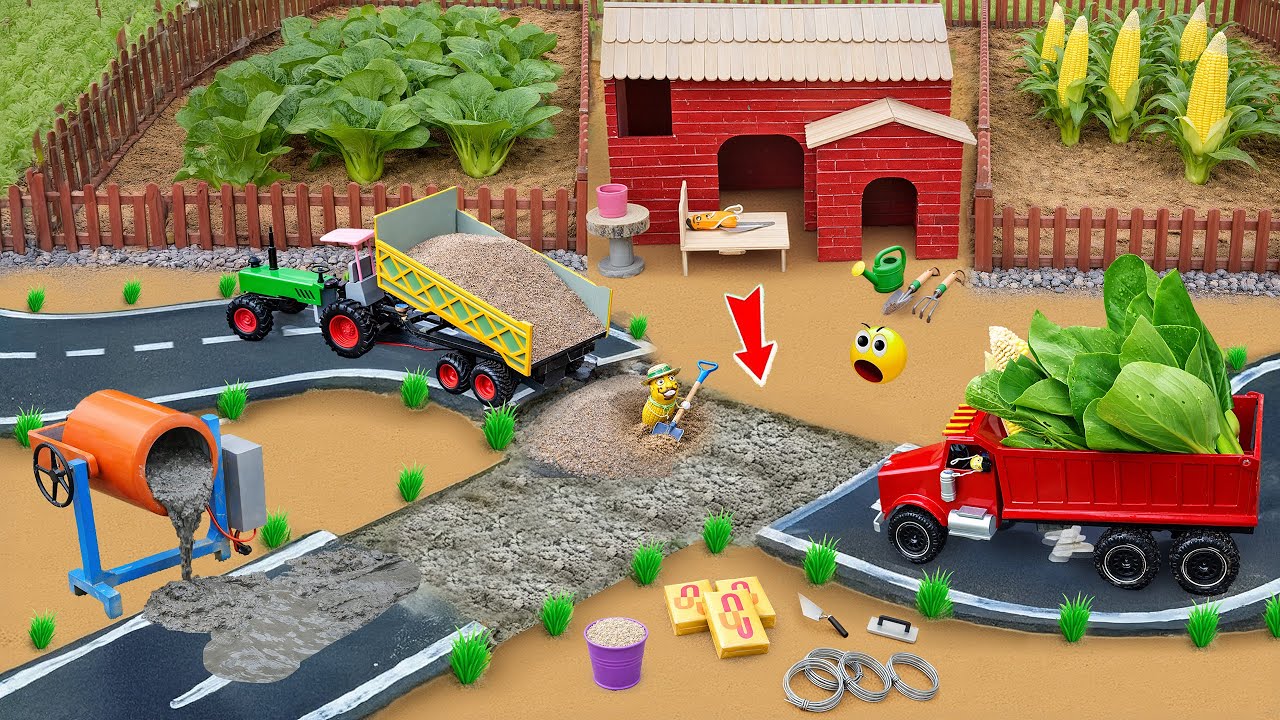 How to Build a Concrete Road Using Mini Tractor, Mixer and Roller | Science Project