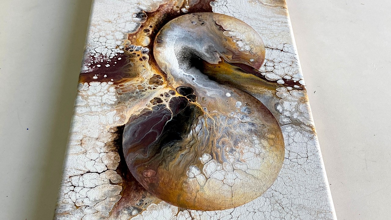 Stunning Acrylic Pouring, Hand-Painted Sphere with Pearl Cells & Lacing. Acrylic pour paintings.