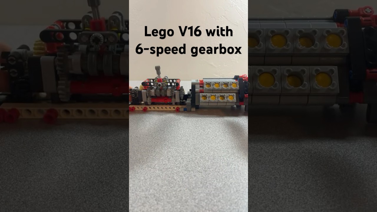 Lego V16 with 6-speed gearbox test #lego #legoengine #simplymybuilds #legomotor #legoparts