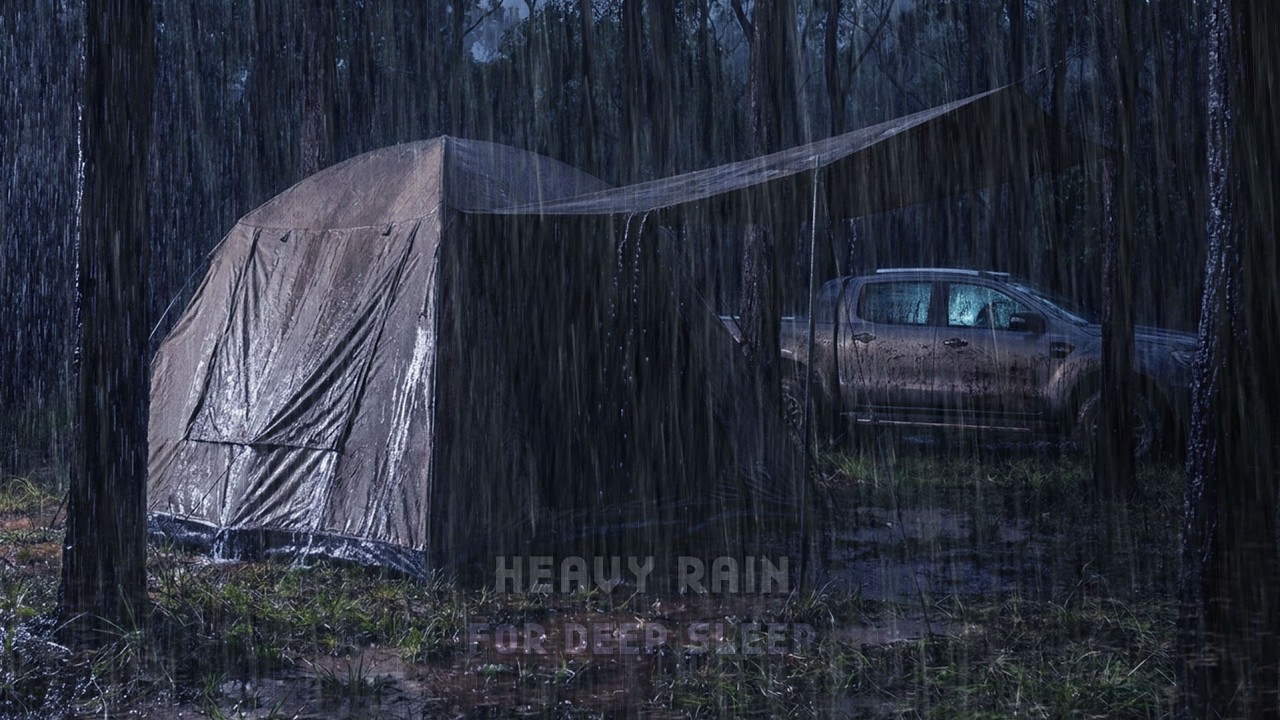 Fall Asleep Fast 😴🌧️⚡ | Cozy Forest Tent in Heavy Rain & Thunder Beside a Double Cabin 🚚🌲