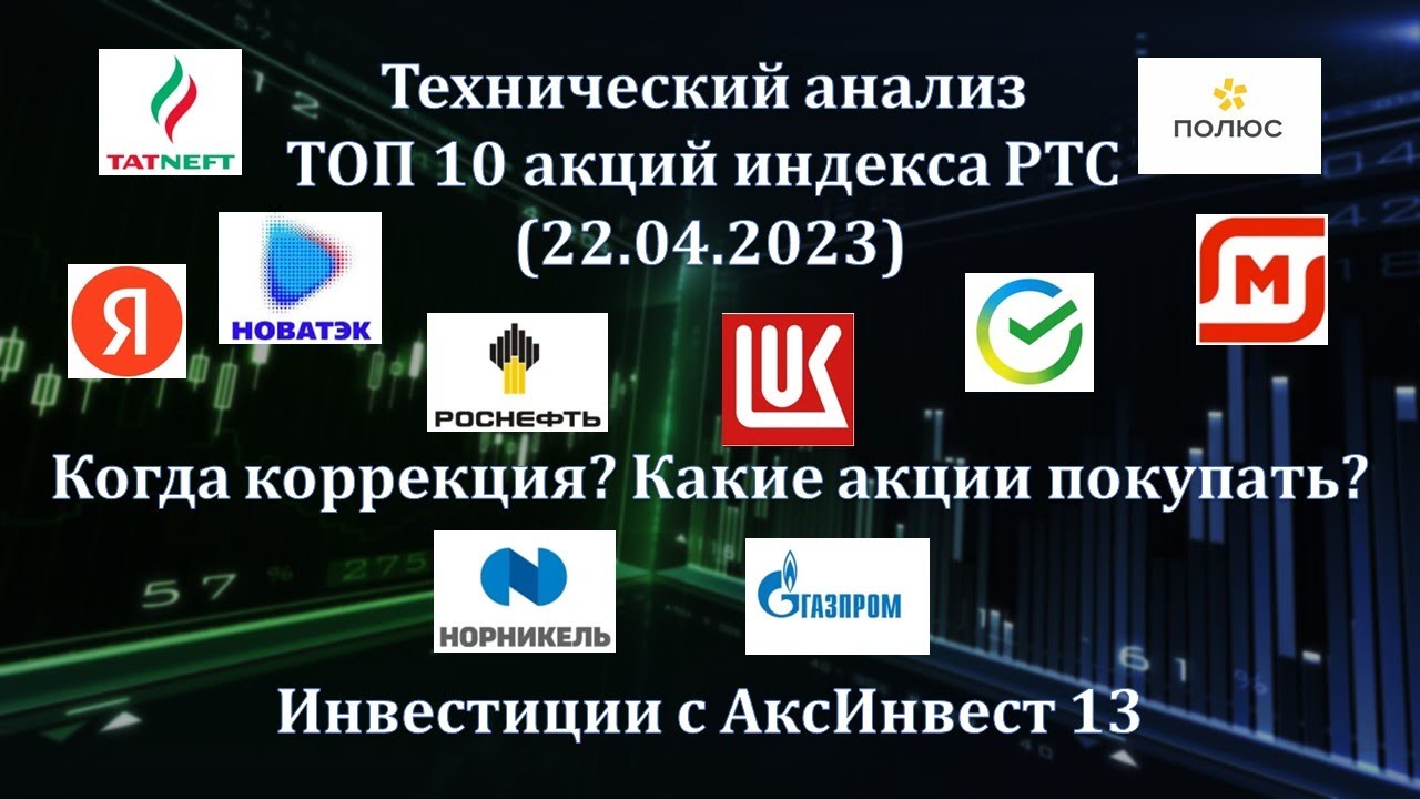 Технический анализ ТОП 10 акций индекса РТС (22.04.2023)/Когда коррекция? Какие акции покупать?