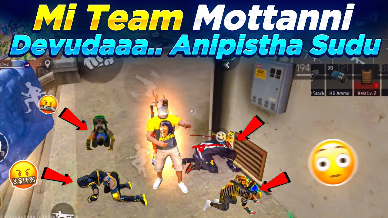 Mi team mottanni Devudaaaa ..!! Anipistha sudu 😝 | Solo Vs Squad gameplay | Free Fire in Telugu