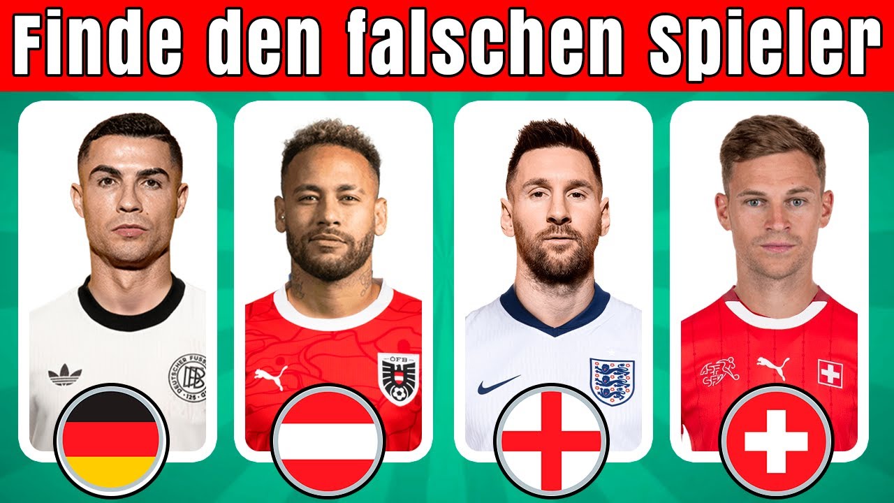 Wer gehört nicht zum Team? Finde die richtige Nationalität der Fußballspieler. Fußball-Quiz ⚽