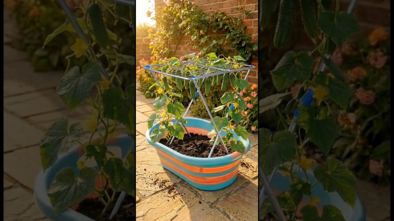 Огуречный сад в контейнере, переделанный из мусора в шпалеру (бесплатно и портативно!)