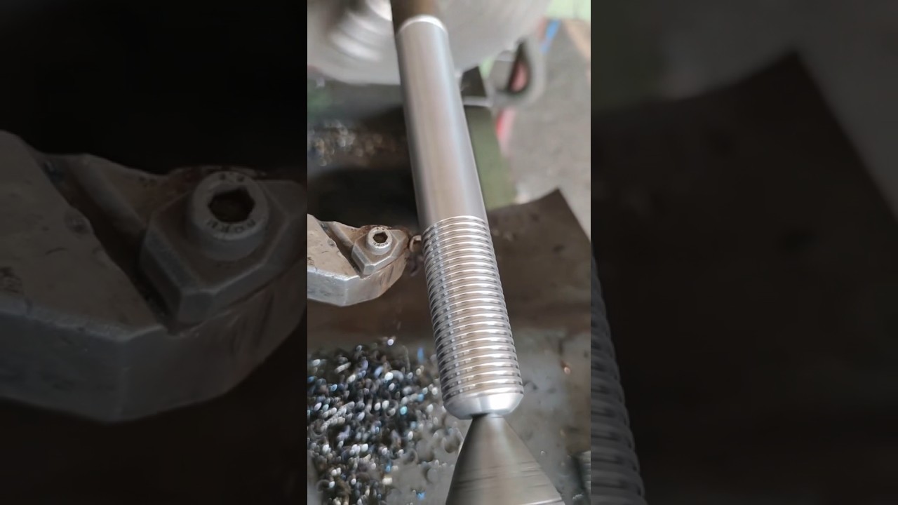 ASMR Satisfying Lathe Thread Cutting: Crafting Long Shaft Threads
