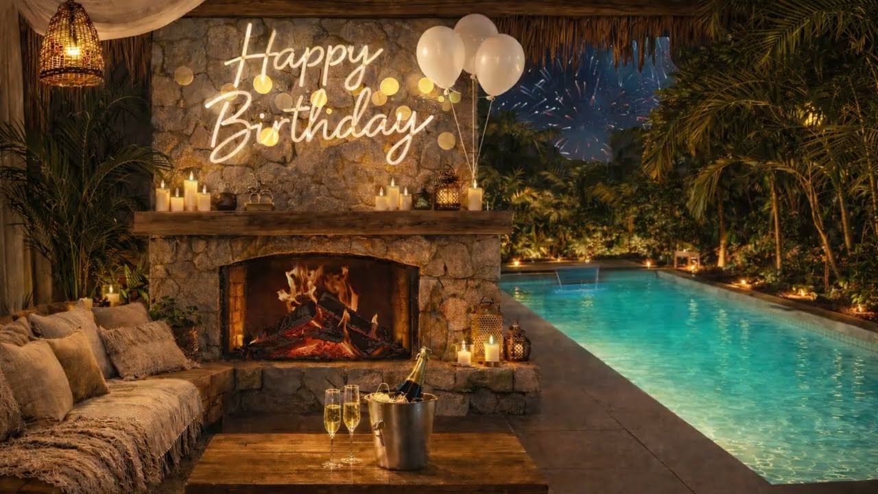 Birthday Background Ambience | Cozy Celebration Fireplace | Warm Relaxing Vacation Atmosphere