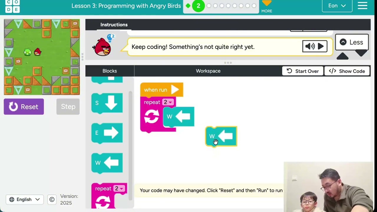 Eon Coding Lab 13 Intro of pair coding and loop repeat