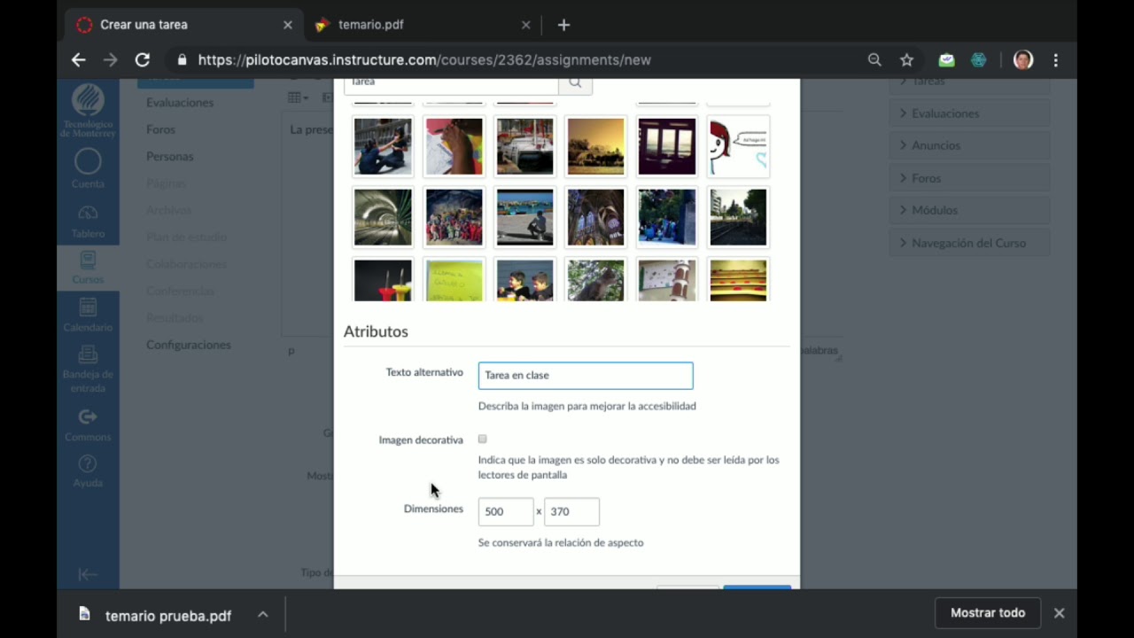 Uso de la plataforma CANVAS