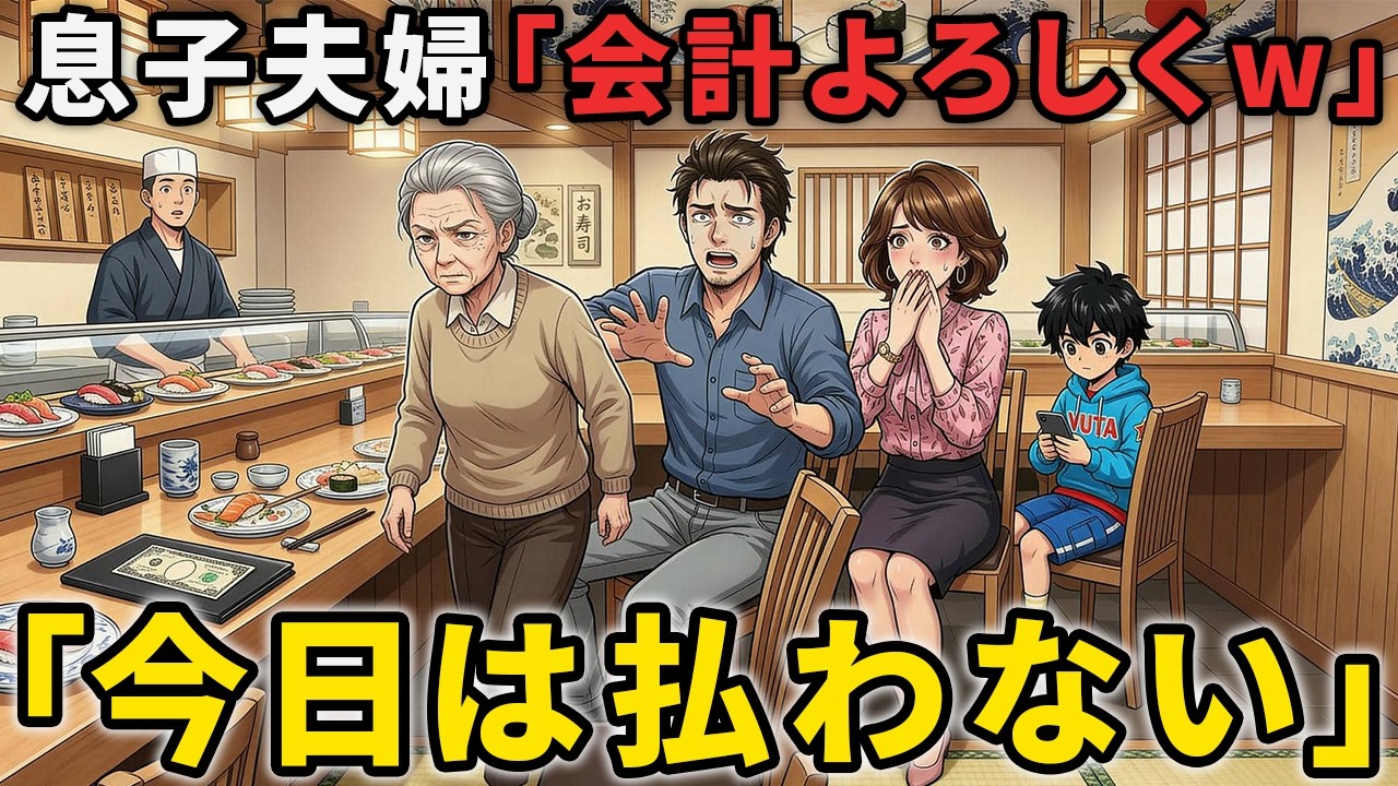 【漫画】高級寿司で15万「支払いよろしくw」息子夫婦を置いて店を出た私。財布扱いから脱却した瞬間