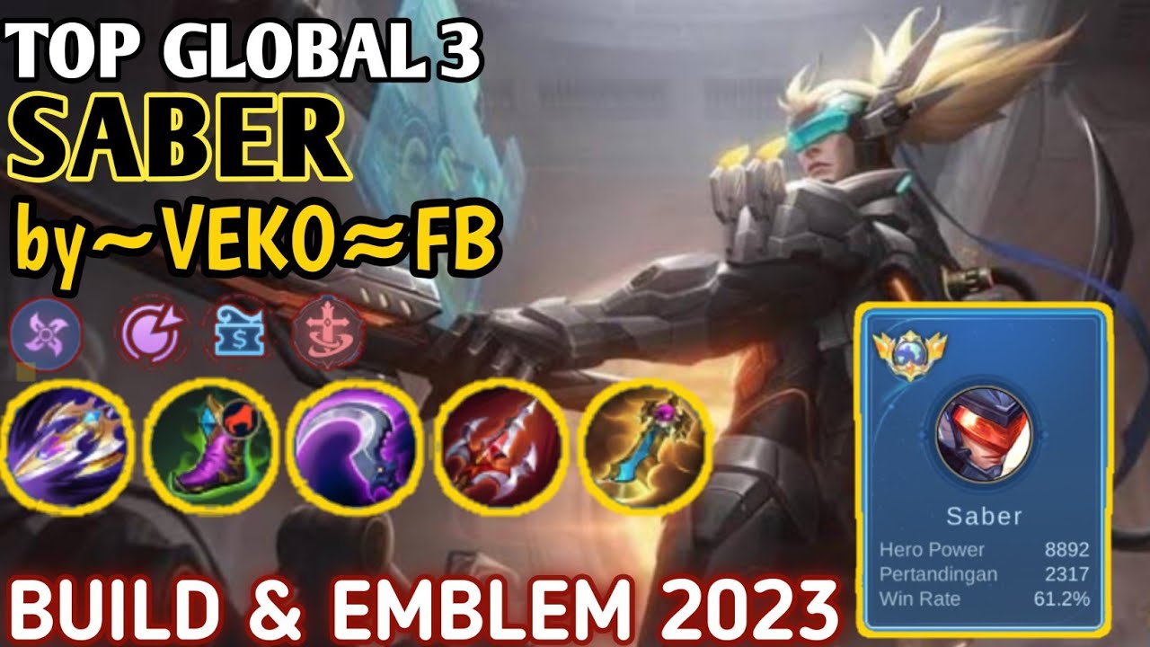 SABER TOP GLOBAL 3 | BUILD & EMBLEM SABER 2023 | SABER PERPECT JUNGLER GAMEPLAY | MOBILE LEGENDS