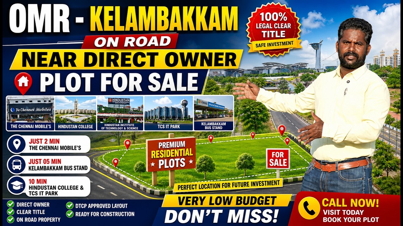 🤩OMR Kelambakkm on Road near Direct Owner Plot Sale#omrplots #house