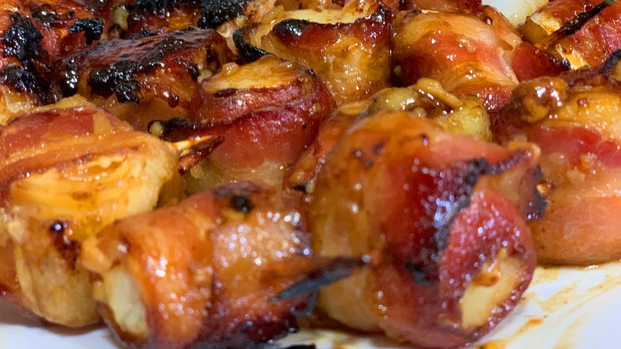 DELICIOUS BACON WRAPPED COD BITES IN MAPLE RUM SAUCE!!