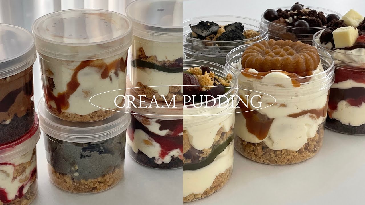 더 꾸덕하고 맛있어진 6가지 맛 크림푸딩 만들기 | 초코바나나,카라멜약과,맘모스,바나나 라즈베리, 사빠딸,흑임자 푸딩, cream pudding