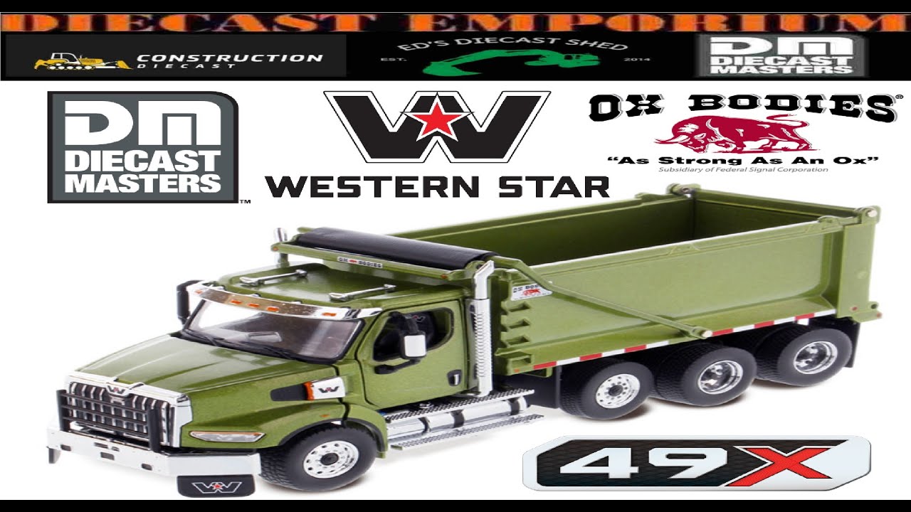 1:50 Scale Diecast Masters Western Star 49X SBFA Ox Bodies Stampede Dump Truck