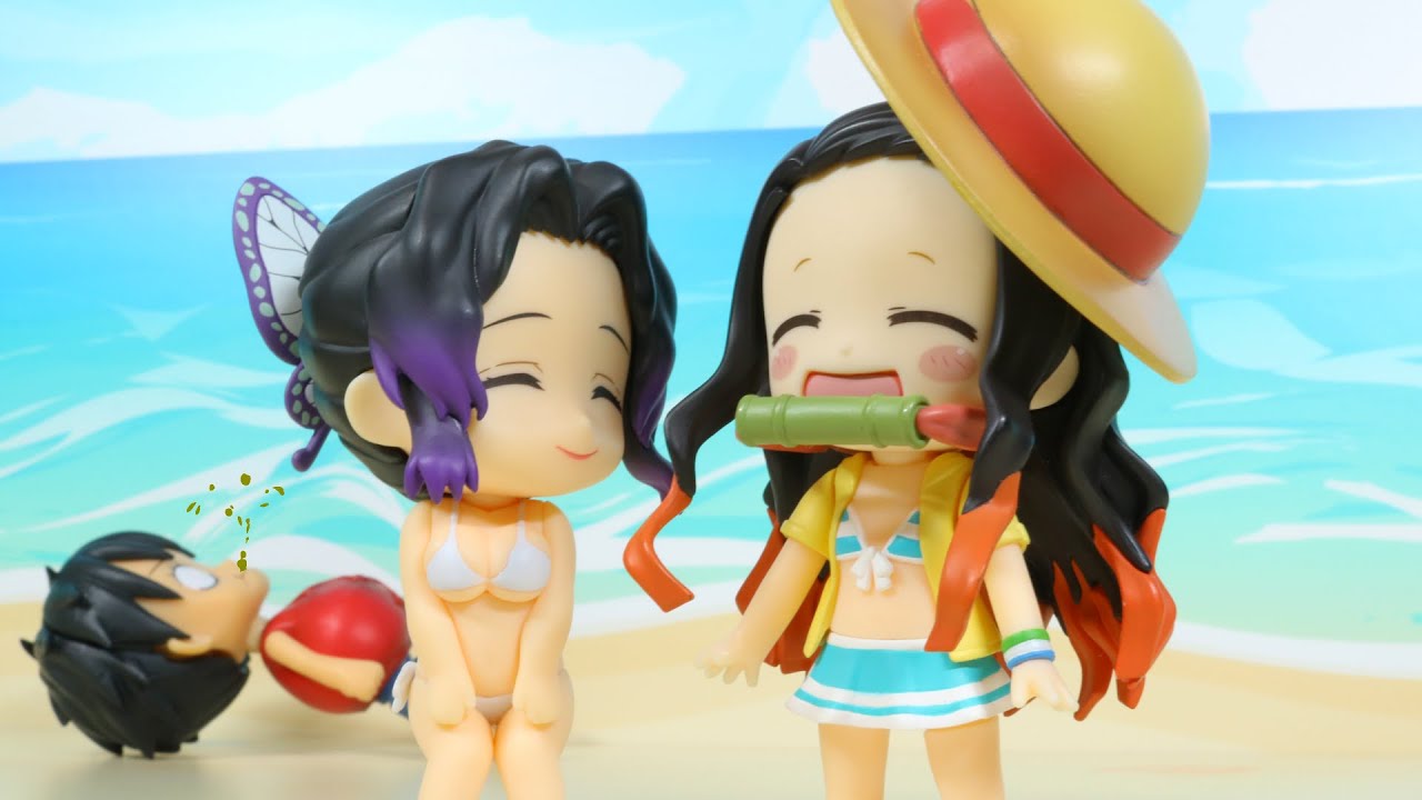 禰󠄀豆子としのぶさんの海水浴••• ルフィ！？【総集編】【ONE PIECE】【鬼滅の刃】【コマ撮り】【ねんどろいど】