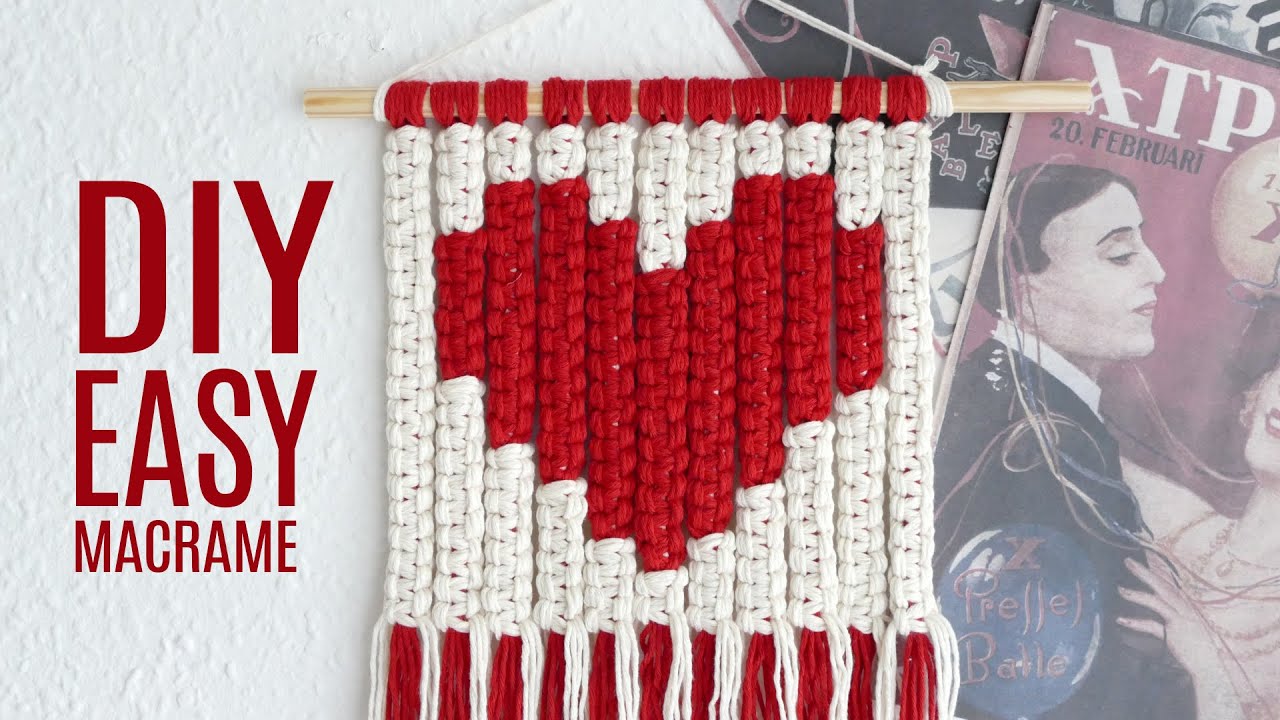 EASY DIY MACRAME YARN TAPESTRY HEART PATTERN TUTORIAL FOR BEGINNERS