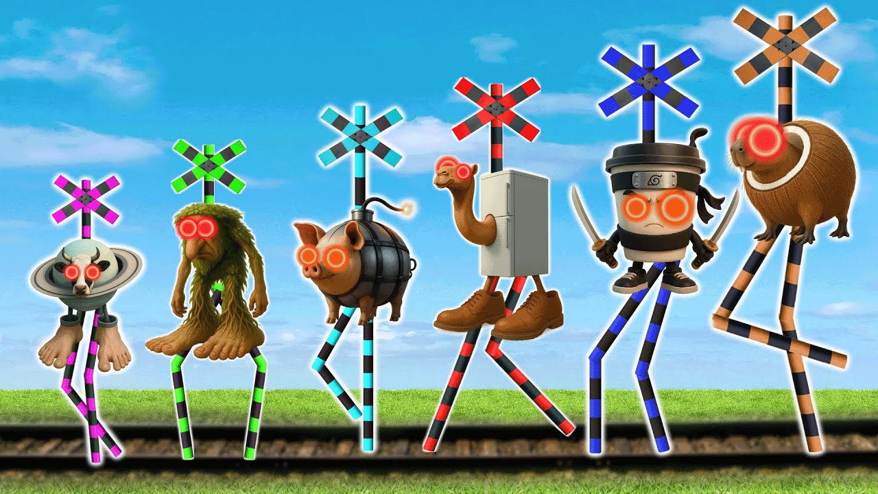 【 踏切アニメ 】 色んな所で合流する不思議なカラフル踏切カンカン- 🐹🐸🐰 Sprunki Incredibox as Fumikiri Railroad Crossings Meme