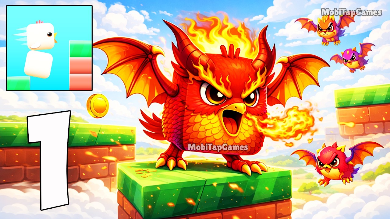 Square Bird - Flappy Chicken - Gameplay Walkthrough Part 1 - Egg Stacking Levels (iOS, Android)
