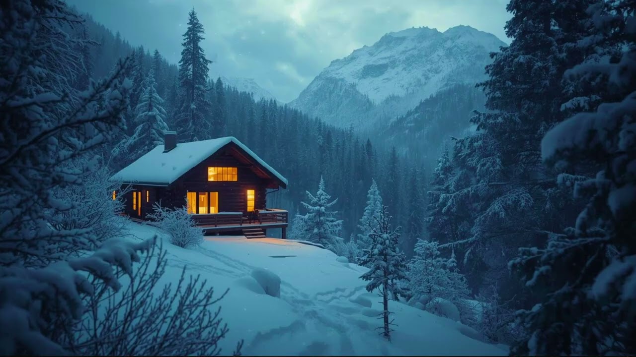Cozy Winter Cabin Fireplace ❄️ Snowy Forest Ambient for Sleep, Relaxation & Warmth
