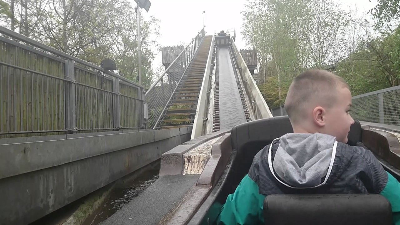 Dragon Falls Log Flume Ride POV At Chessington World Of Adventure, 21 April 2017