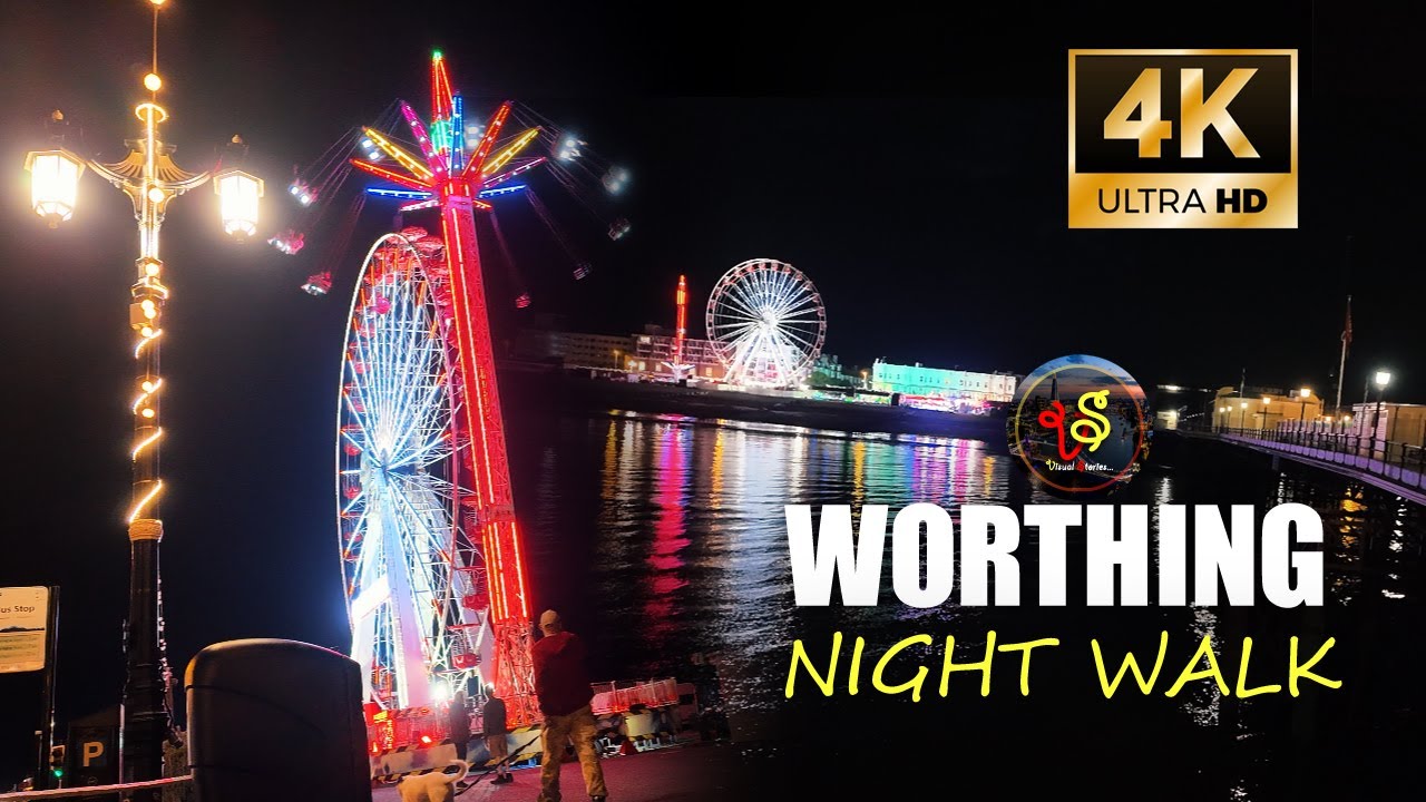Worthing Seafront Night Walk | Exploring the holiday | West Sussex - England - UK