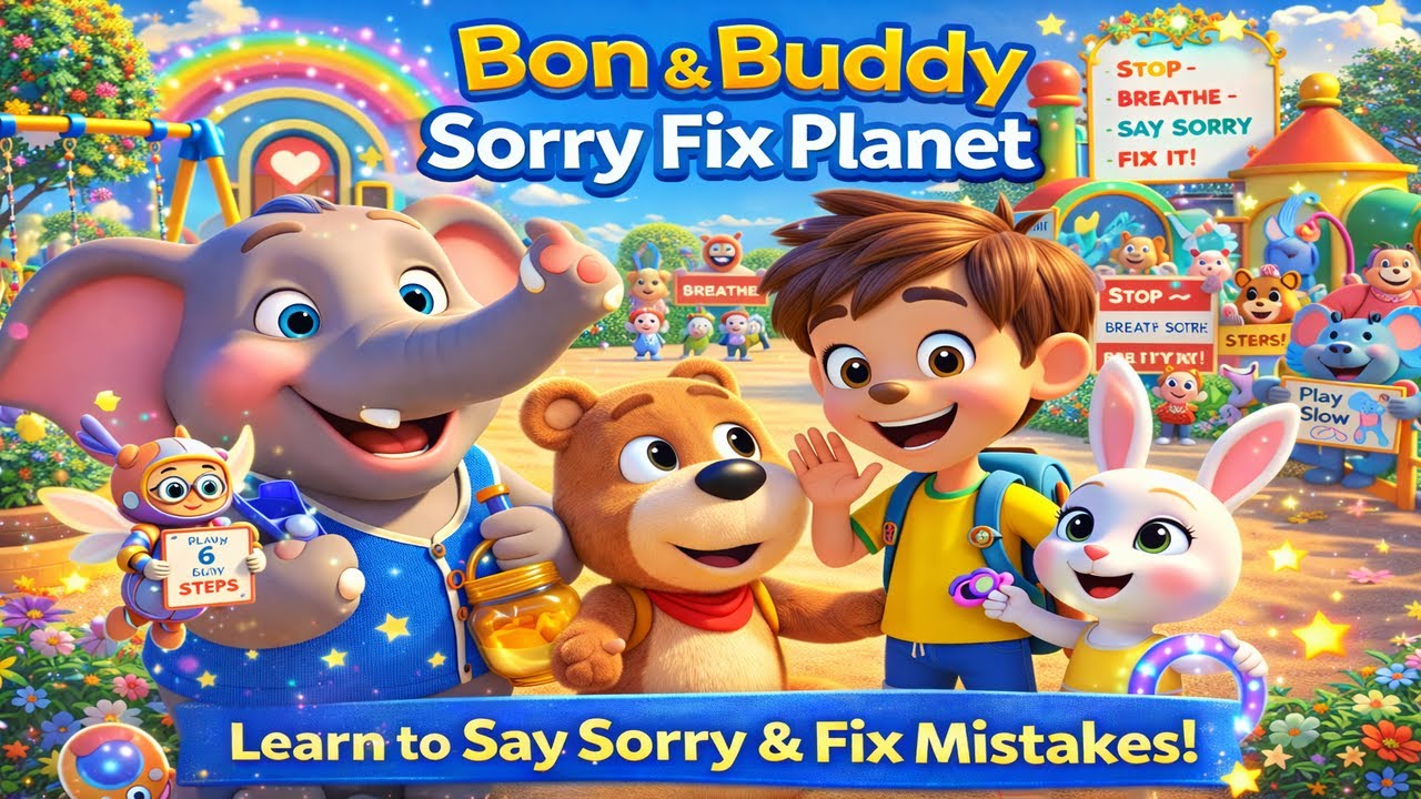 🌈Bon And Buddy Bear Sorry Fix Planet 🐘 Learning to Say Sorry & Fix Mistakes