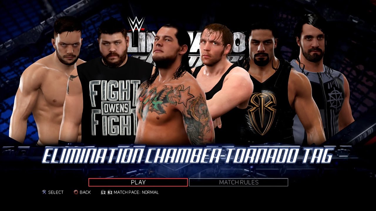WWE 2K17 PS3 - Corbin,Owens&BálorVSAmbrose,Reigns&Rollins - Elimination Chamber Tornado Tag