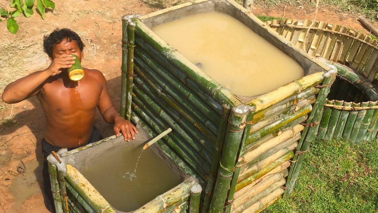 Make Water filter in the forest by ancient skill ( wells bamboo )