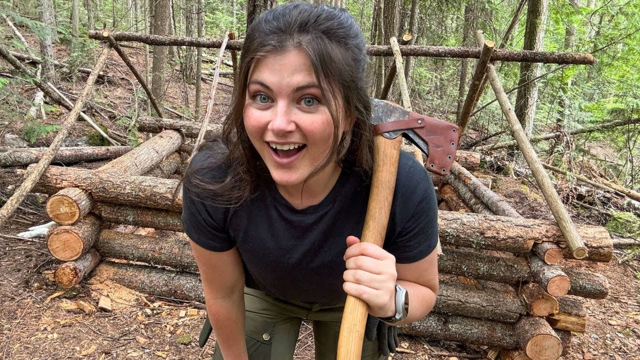 I Built a Bushcraft Log Cabin Alone in the Forest