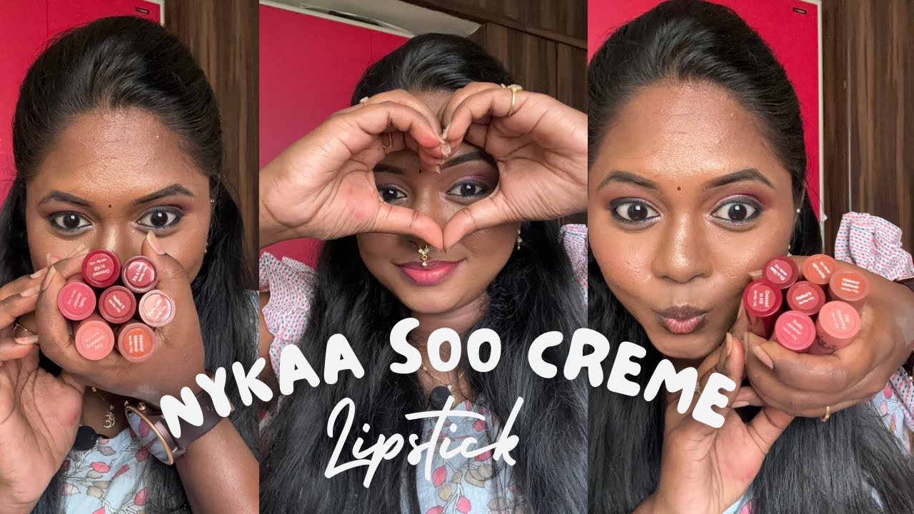 NYKAA SOO CRÈME LIPSTICK SWATCHES ON DEEP DUSKY SKIN | affordable | under rs.300