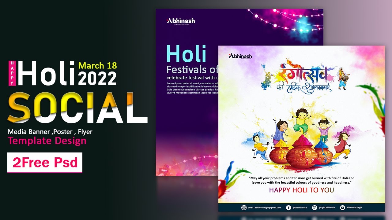 Happy Holi social media post design || Festival post design || flyer and poster || #Abhinesh_singh