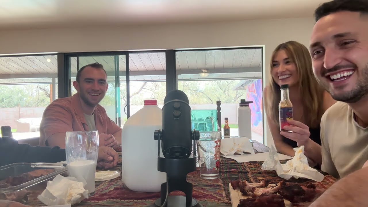 Spicy hot wings challenge ASMR! (Feat. the boys)