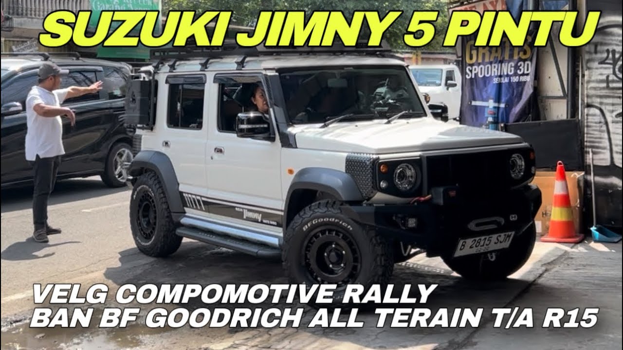 Modifikasi JIMNY 5 PINTU GANTI VELG RALLY COMPOMOTIVE BLACK Ring 15 Dengan BAN BF GOODRICH T/A R15