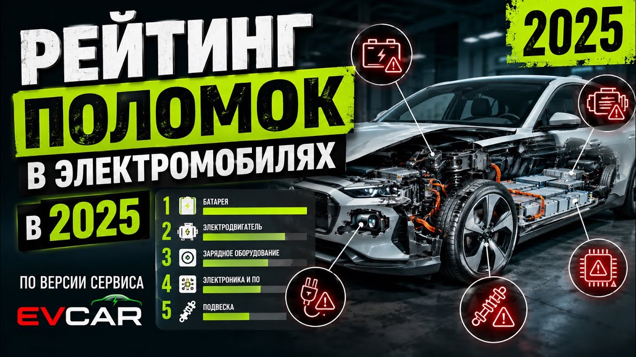 Рейтинг поломок в электромобилях в 2025 по версии сервиса EVCAR