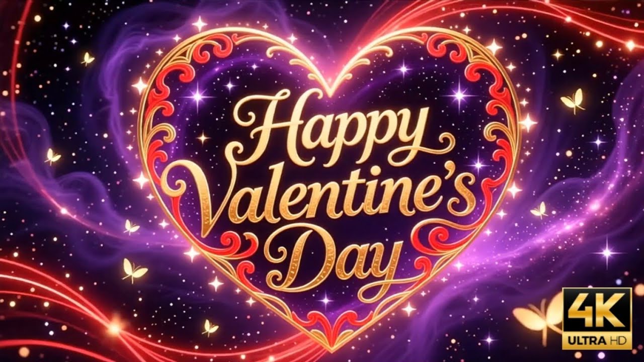 4k 10mins Happy Valentines Day Heart animation with glowing particles