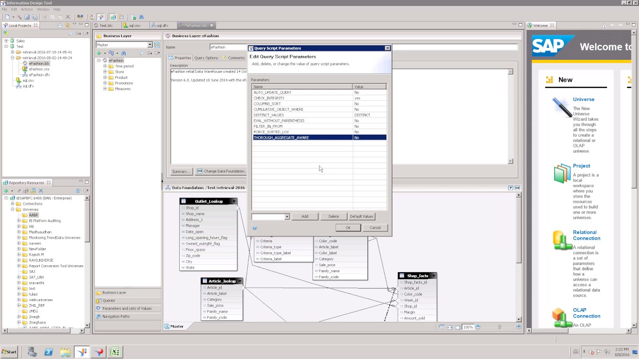 SAP BO Universe Query Properties