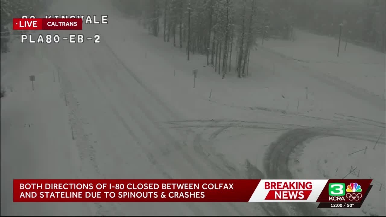 California storm coverage | Spinouts, crashes close I-80 | 12 p.m. Feb. 16, 2026