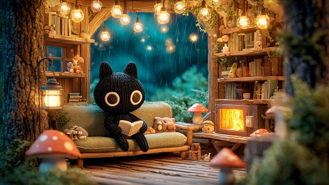 📖 Rainy Night Reading Nook ☔ Cozy Jazz Lofi & Gentle Rain for Deep Focus