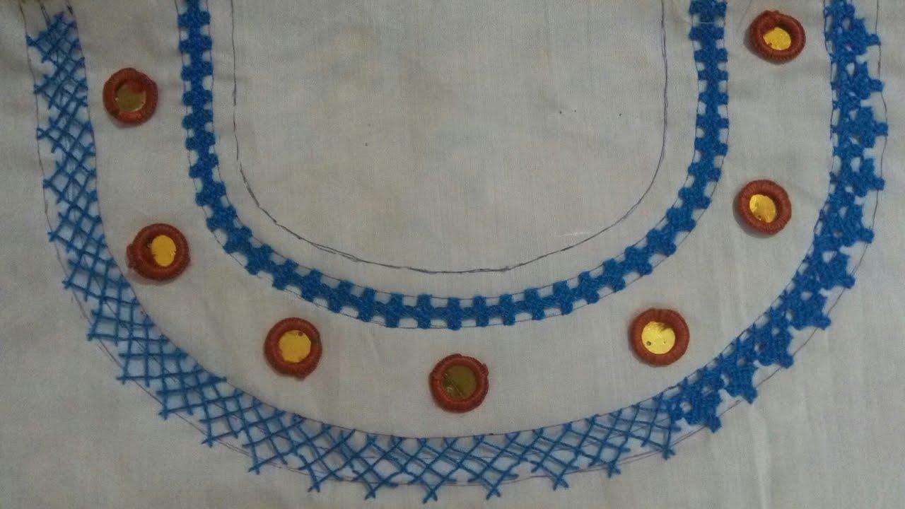 Round Neck design in Sindhi Embroidery,Gujrati stitch