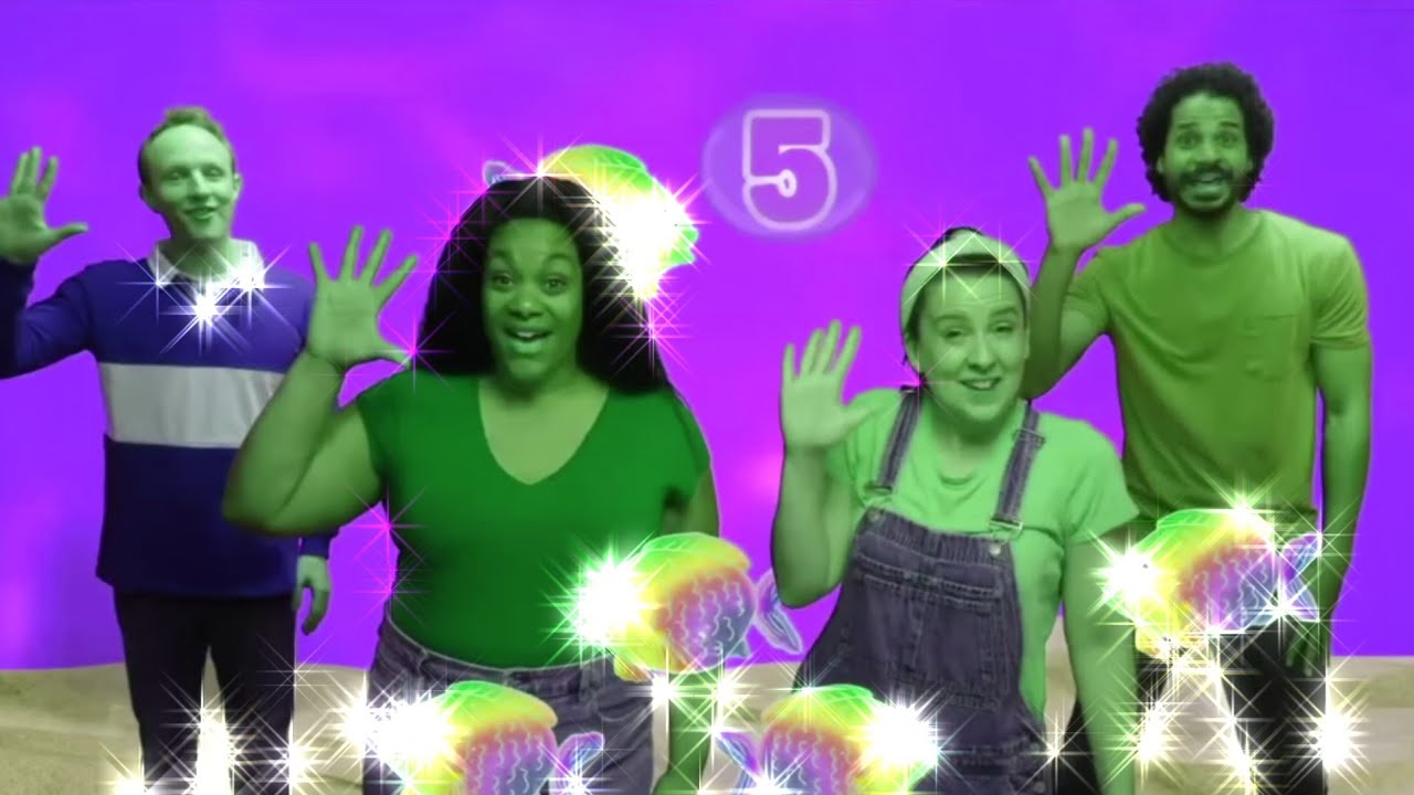 Five Little rainbow fish swimming in the water with Ms Rachel// sponsoredby gamavision//klusky csupo