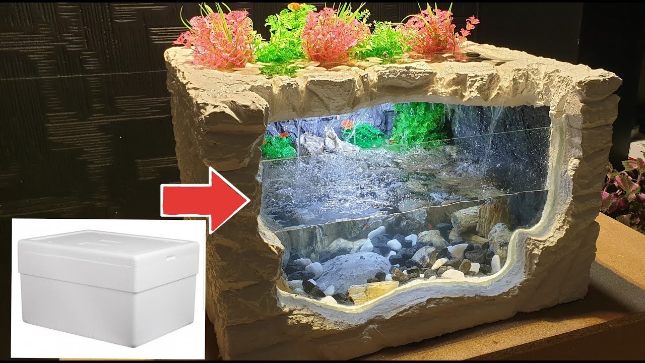 3D ИНТЕРЕСНЫЙ ВОДОПАДНЫЙ АКВАРИУМ (DIY) с пенополистиролом - создайте свой собственный аквариум
