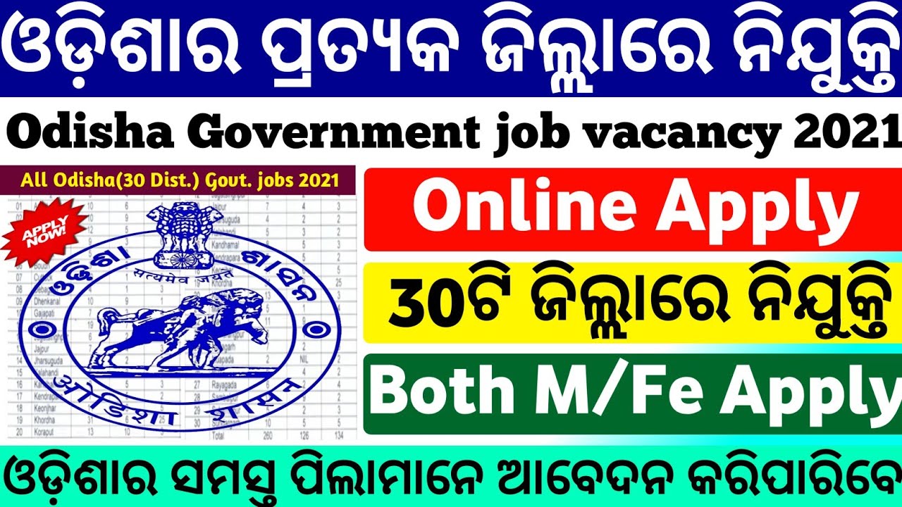 Odisha 30 District Govt job vacancy 2021|Odisha govt jobs 2021|free job alert 2021|Odisha jobs 2021