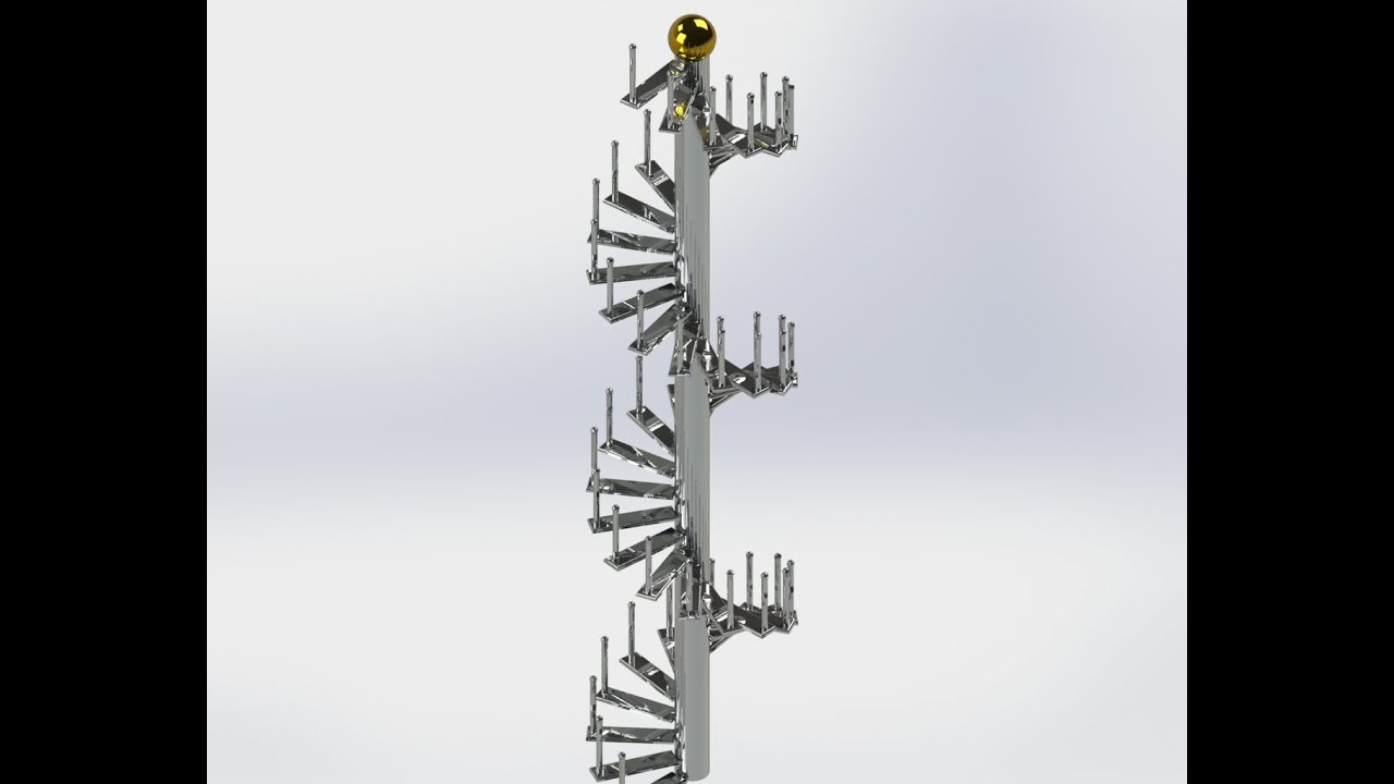 Solidworks Tutorial creating a model spiral Staircase with handle