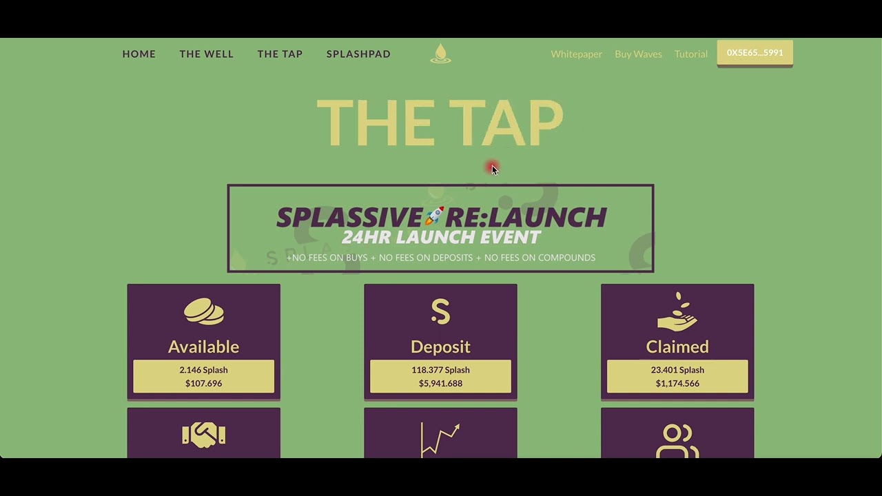 SPLASSIVE WEB UI UPDATE SPLASH NETWORK 2% DAILY JOIN OUR TEAM 4 DAILY AIRDROPS RE:LAUNCHING EVENT