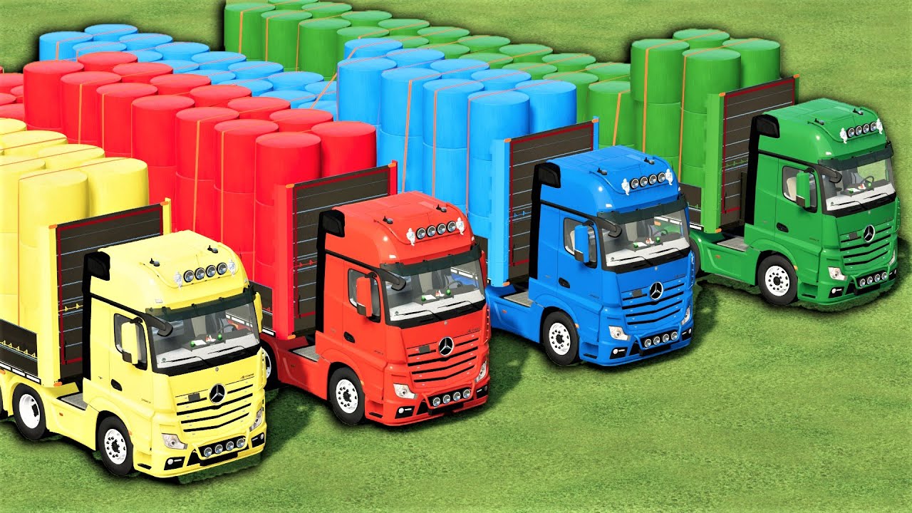 TRUCKS OF COLORS ! COLORED BALES LOADING with TRUCKS TRAILERS ! Farming Simulator 22