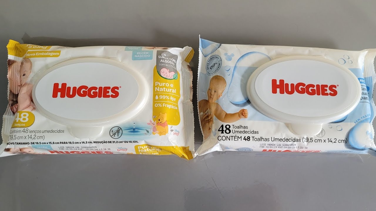Comparação do lenço Huggies Recém Nascido vs Puro e natural